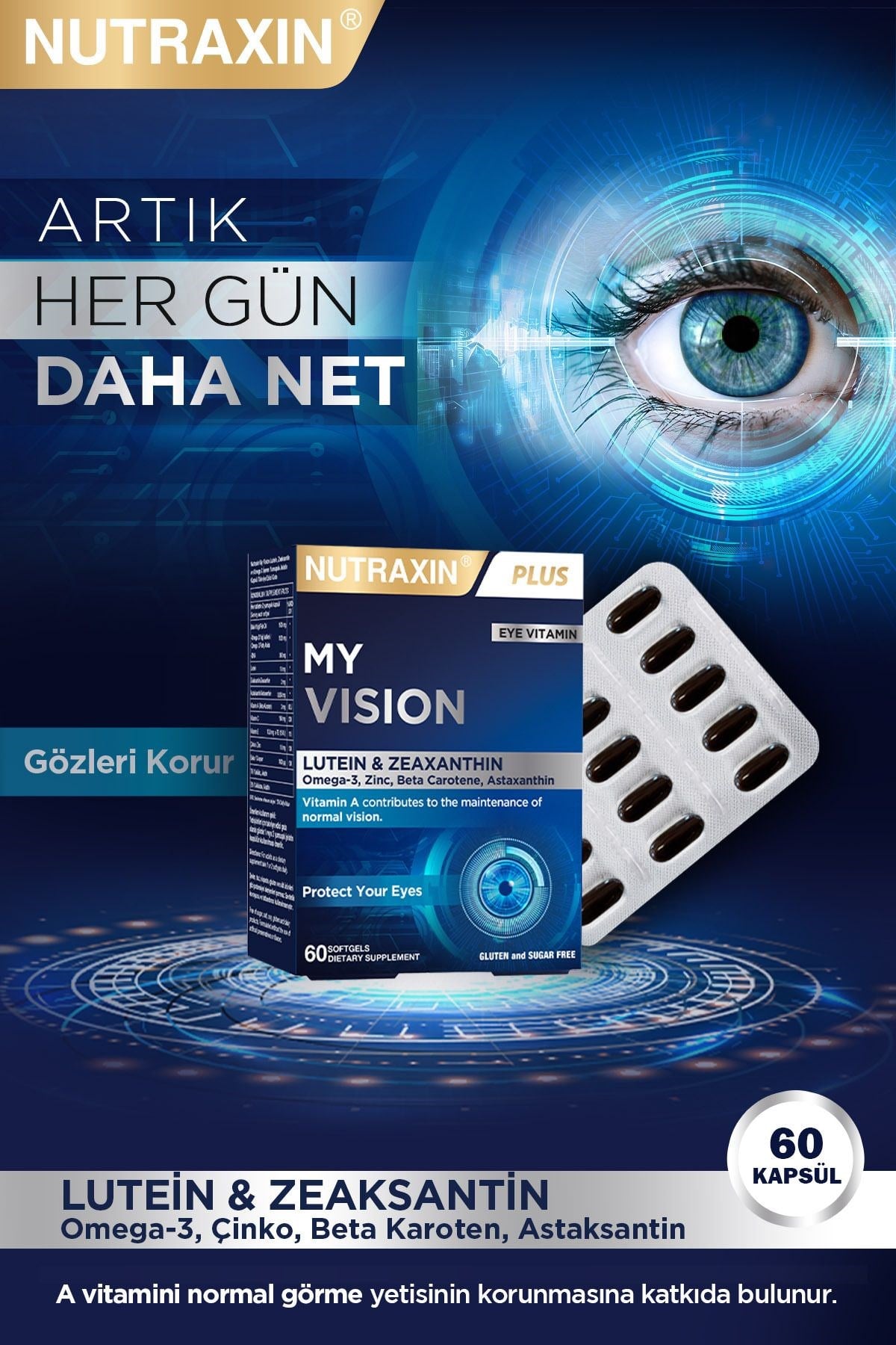 NUTRAXINVİTAMİN-MİNERALLERNutraxin Plus My Vision Göz Vitamini Lutein Zeaksantin 60 Kapsül