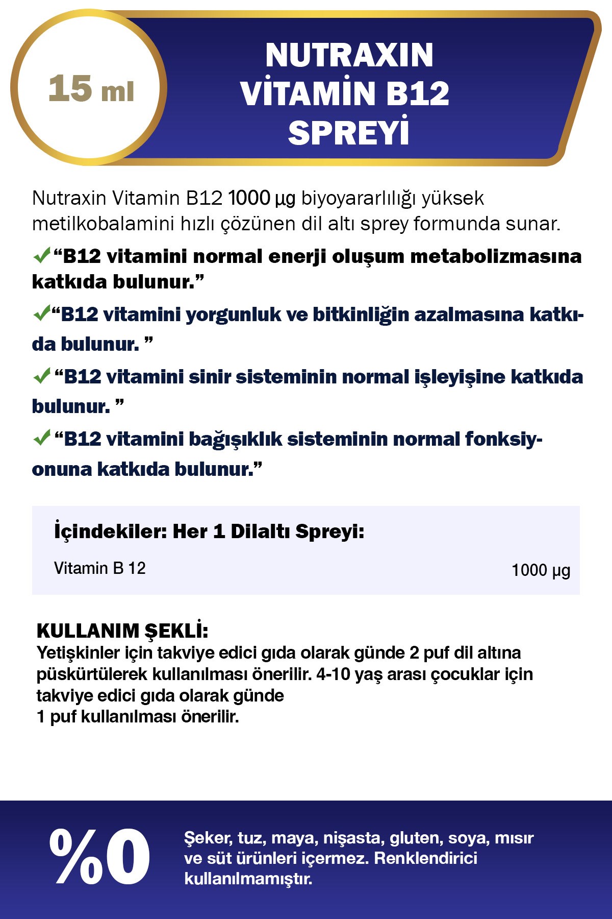 NUTRAXINVİTAMİN-MİNERALLERNutraxin Vitamin B12 Sprey 15 ml