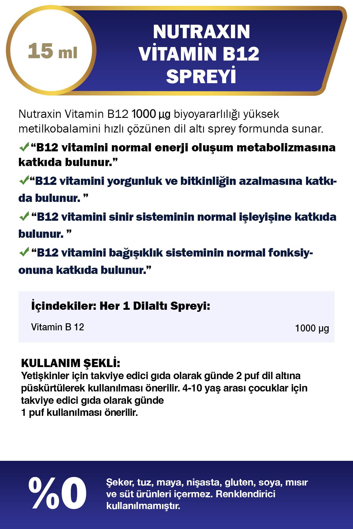 NUTRAXINVİTAMİN-MİNERALLERNutraxin Vitamin B12 Sprey 15 ml