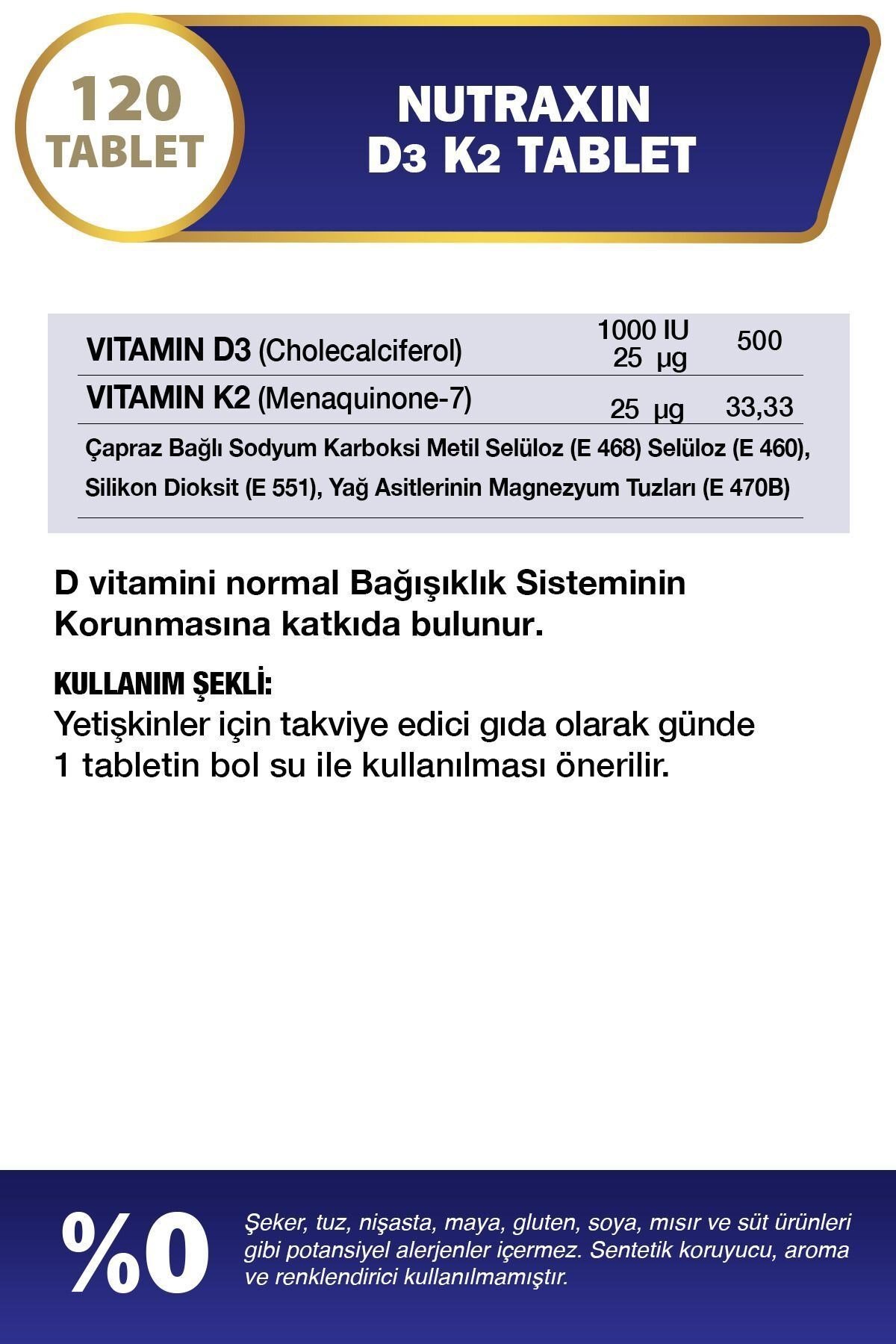NUTRAXINVİTAMİN-MİNERALLERNutraxin Vitamin D3K2 1000 IU 120 Tablet
