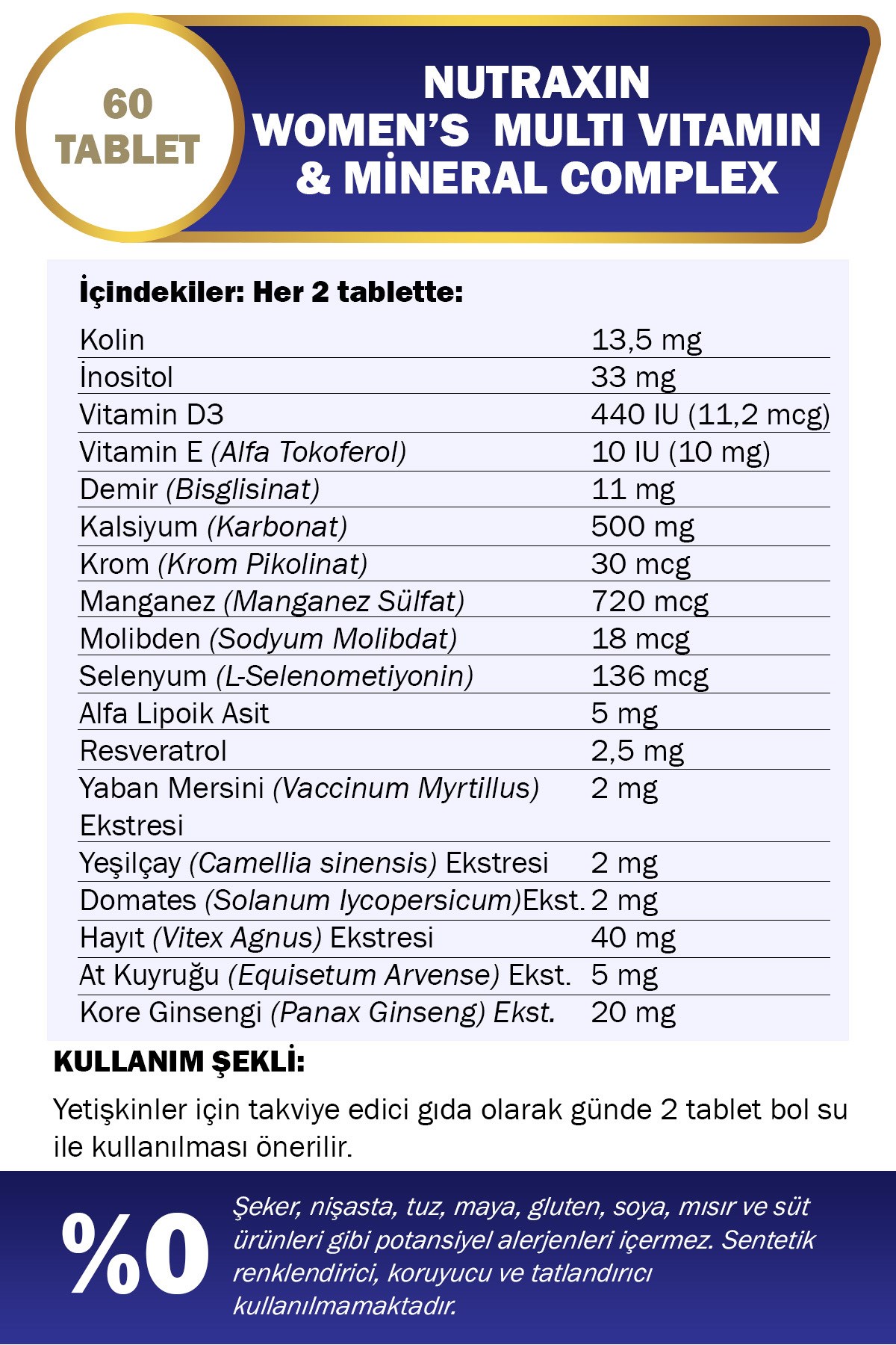 NUTRAXINVİTAMİN-MİNERALLERNutraxin Women's Multi Vitamin Complex 60 Tablet