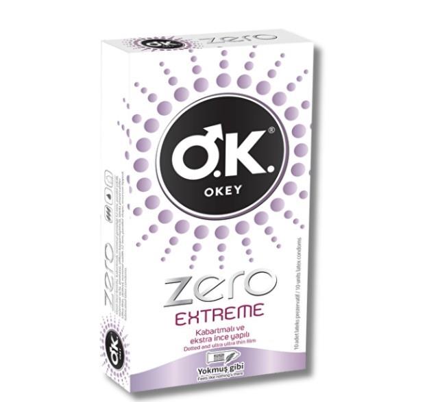 OKEYPREZERVATİFLEROkey Prezervatif Zero Extreme Kabartmalı ve Ekstra İnce Formlu 10'lu