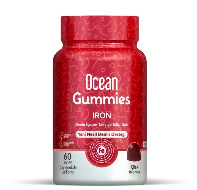 ORZAXÇOCUKLAR İÇİN BESİN TAKVİYELERİOrzax Ocean Gummies Iron 60 Adet Çilek Aromalı Çiğnenebilir Jelform