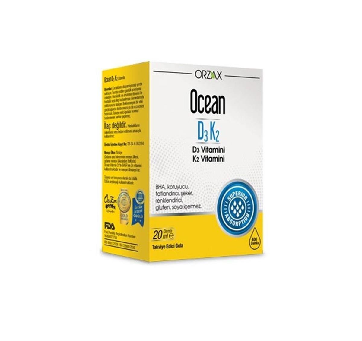 ORZAXVİTAMİN-MİNERALLEROrzax Ocean Vitamin D3K2 Damla 20 ml