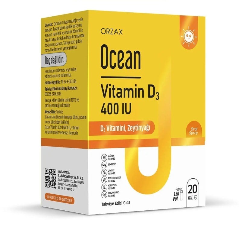 ORZAXVİTAMİN-MİNERALLEROrzax Ocean Vitamin D3 Sprey 400 IU 20 ML
