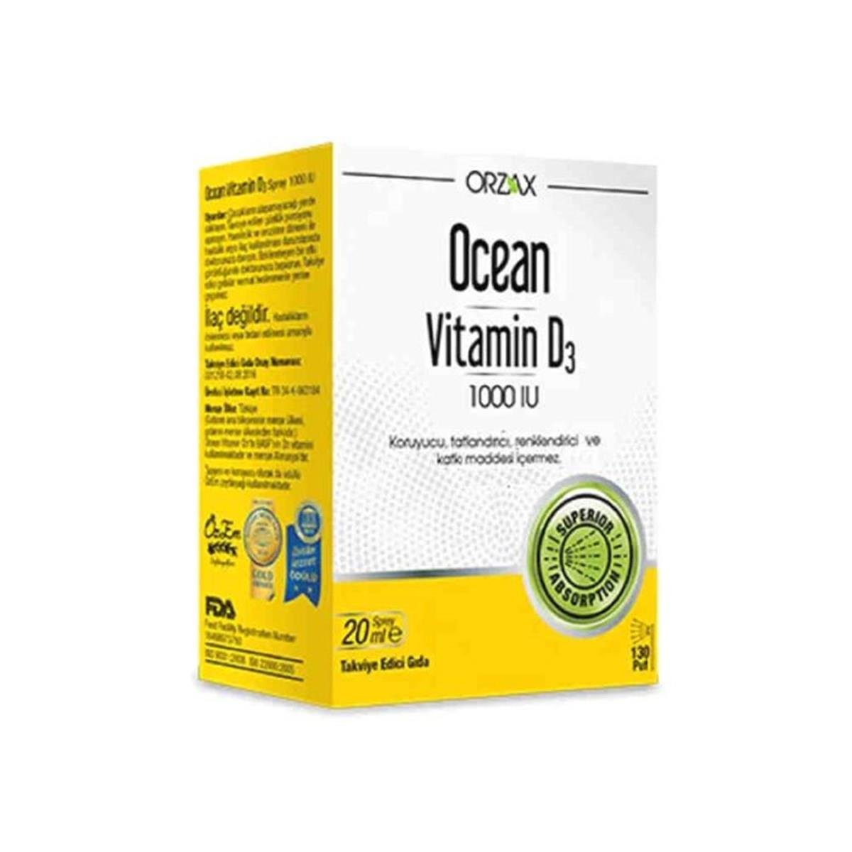 ORZAXVİTAMİN-MİNERALLEROrzax Ocean Vitamin D3 1000 IU Sprey 20 ml