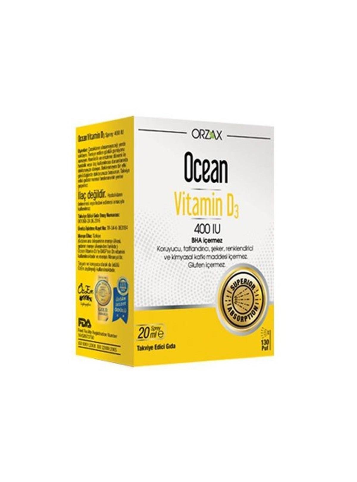 ORZAXVİTAMİN-MİNERALLEROrzax Ocean Vitamin D3 400 IU Sprey 20 ml