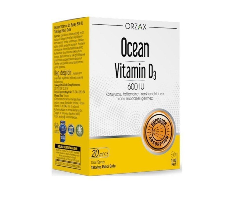 ORZAXVİTAMİN-MİNERALLEROrzax Ocean Vitamin D3 600 IU Sprey 20 ml
