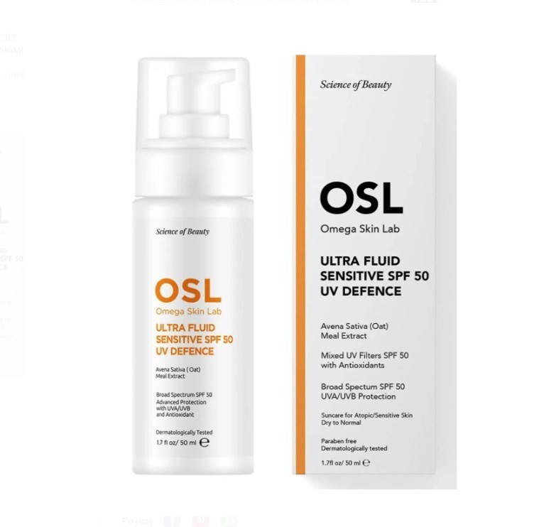 Osl Omega Skin LabGÜNEŞ ÜRÜNLERİOsl Omega Skin Lab Ultra Fluid + Sensitive Hassas Ciltler için SPF 50 UV Defence 50 ml