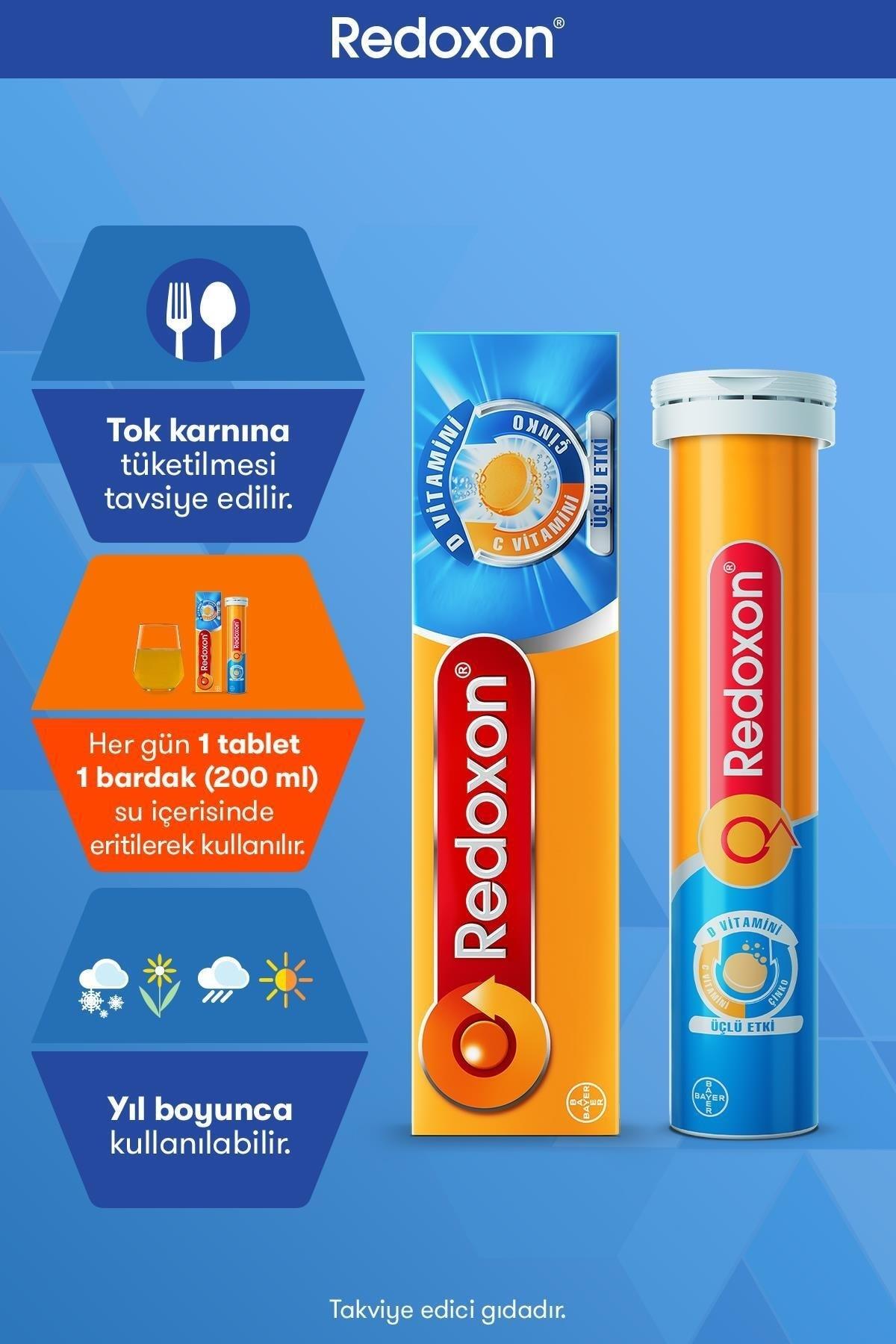 REDOXONVİTAMİN-MİNERALLERRedoxon Üçlü Etki C+D+Çinko 15 Efervesan Tablet