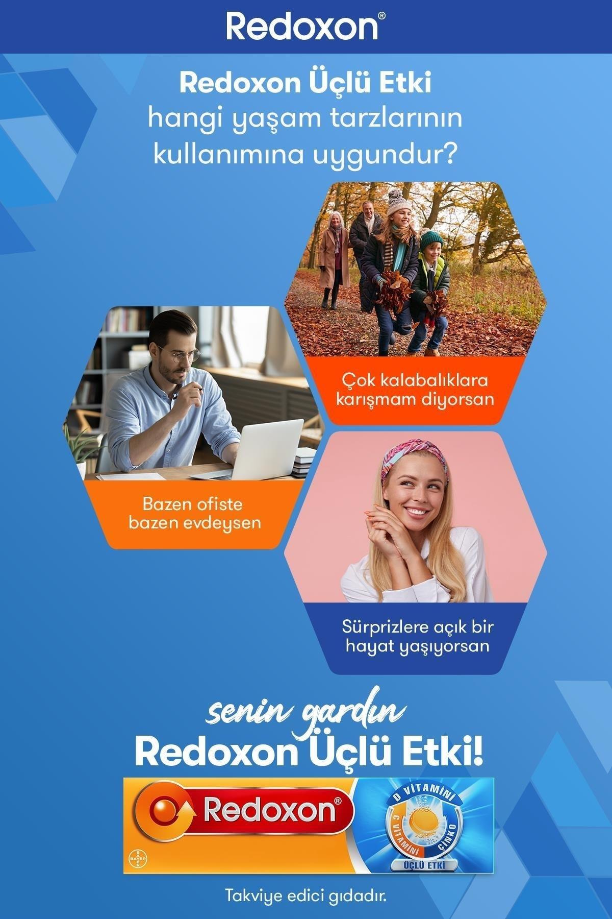 REDOXONVİTAMİN-MİNERALLERRedoxon Üçlü Etki C+D+Çinko 15 Efervesan Tablet