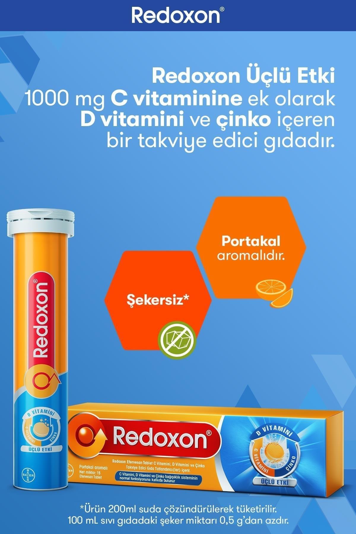 REDOXONVİTAMİN-MİNERALLERRedoxon Üçlü Etki C+D+Çinko 15 Efervesan Tablet