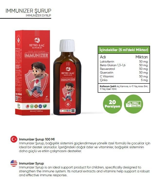 RETRO İLAÇÇOCUKLAR İÇİN BESİN TAKVİYELERİRetro İlaç Immunizer Bağışıklık Güçlendirici 100 ml