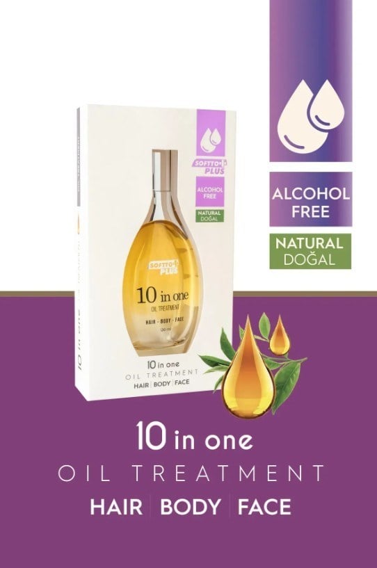 SOFTTONEMLENDİRİCİLERSoftto Plus 10 ın 1 Değerli Yağ İçerikli Saç Vücut ve Yüz Bakım Yağı 120 ml 