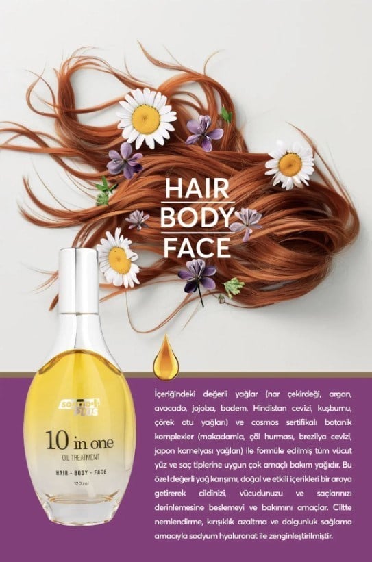 SOFTTONEMLENDİRİCİLERSoftto Plus 10 ın 1 Değerli Yağ İçerikli Saç Vücut ve Yüz Bakım Yağı 120 ml 