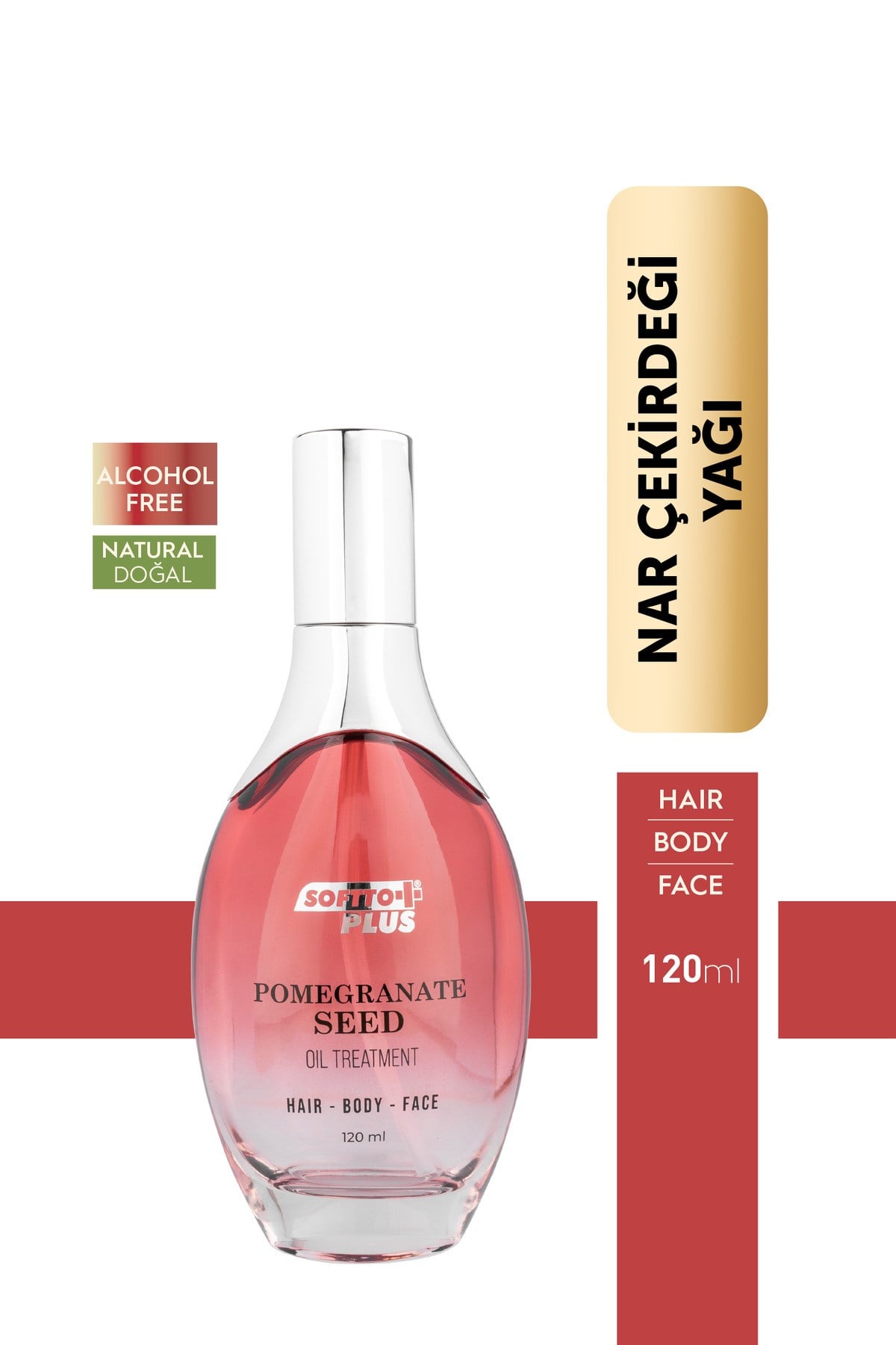 SOFTTONEMLENDİRİCİLERSoftto Plus Nar Cilde Parlaklık ve Canlılık Kazandıran Saç Yüz ve Vücut Yağı 120 ml