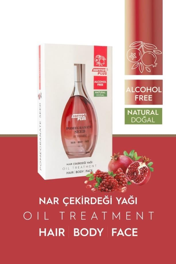 SOFTTONEMLENDİRİCİLERSoftto Plus Nar Cilde Parlaklık ve Canlılık Kazandıran Saç Yüz ve Vücut Yağı 120 ml