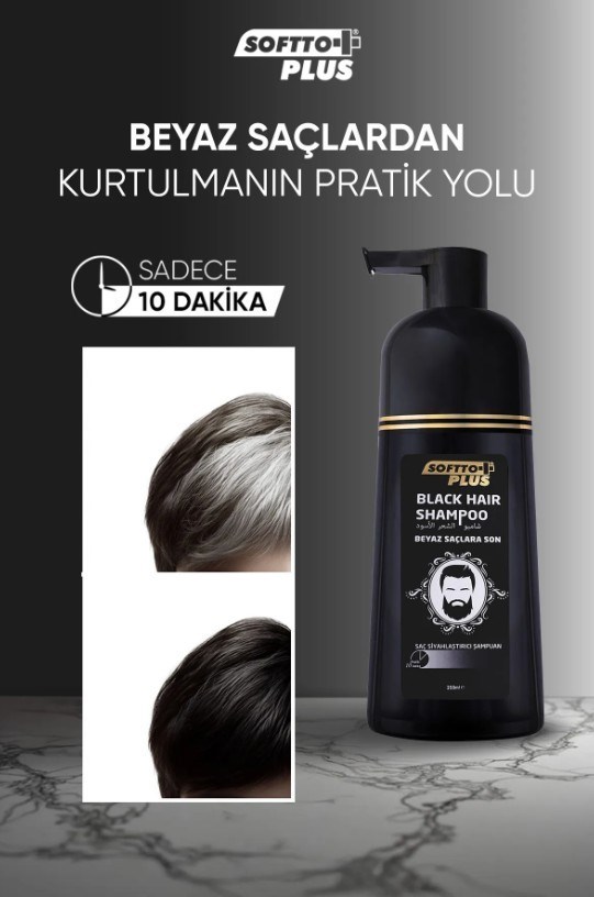 SOFTTOŞAMPUANLARSoftto Plus Black Hair Beyaz Saçlar Için Saç Siyahlaştırıcı Doğal Görünümlü Şampuan 350 ml