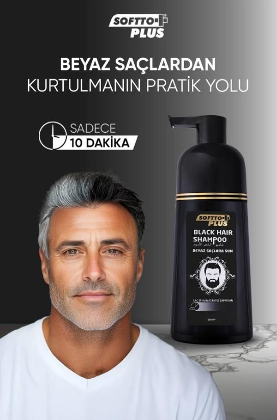 SOFTTOŞAMPUANLARSoftto Plus Black Hair Beyaz Saçlar Için Saç Siyahlaştırıcı Doğal Görünümlü Şampuan 350 ml
