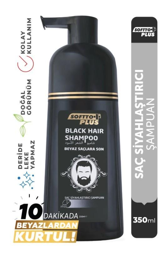 SOFTTOŞAMPUANLARSoftto Plus Black Hair Beyaz Saçlar Için Saç Siyahlaştırıcı Doğal Görünümlü Şampuan 350 ml