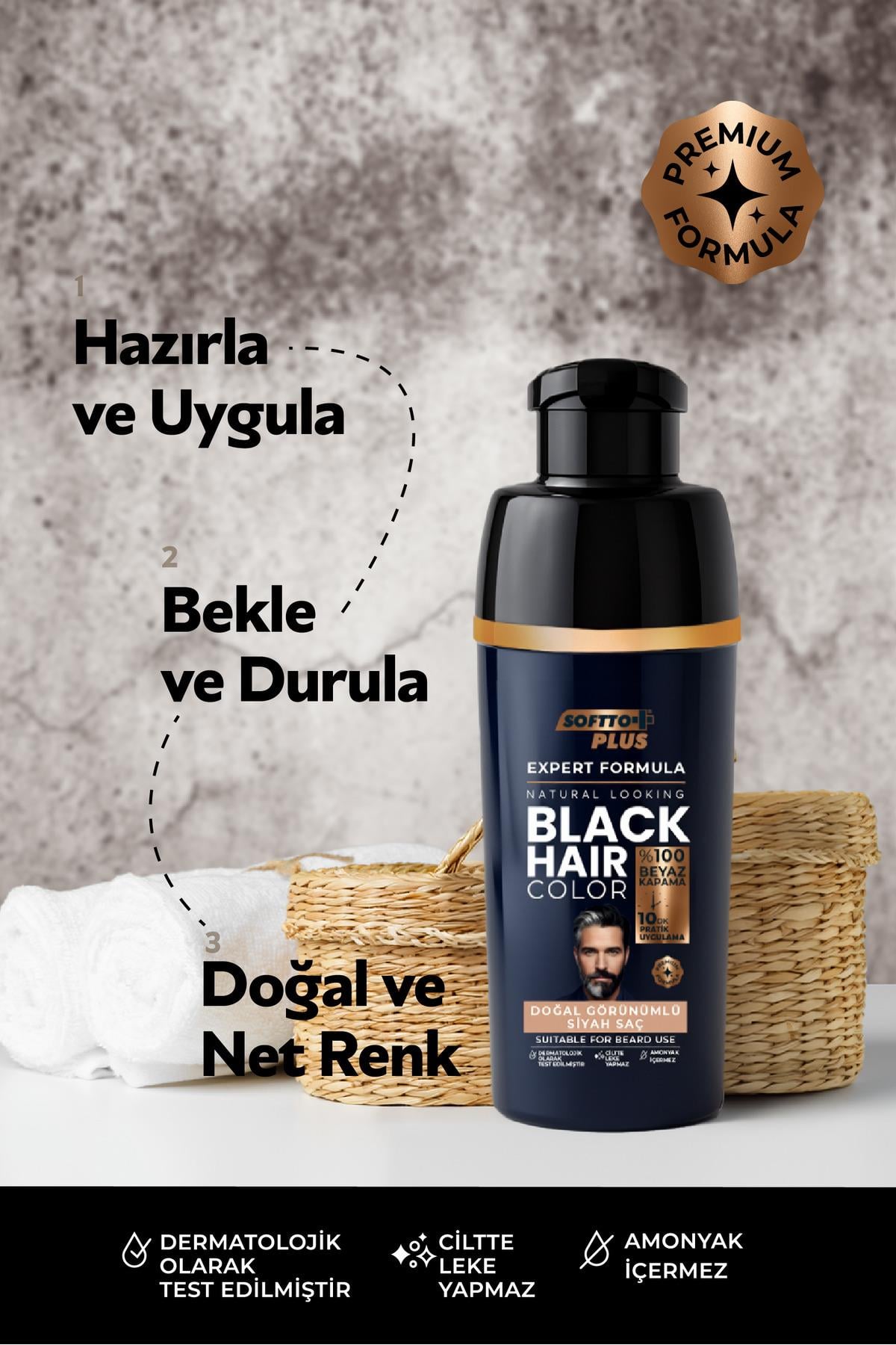 SOFTTOŞAMPUANLARSoftto Plus Expert Men Black Hair Color – Siyah 10 dakikada Etkili / Geliştirilmiş Formül / Doğal Görünüm