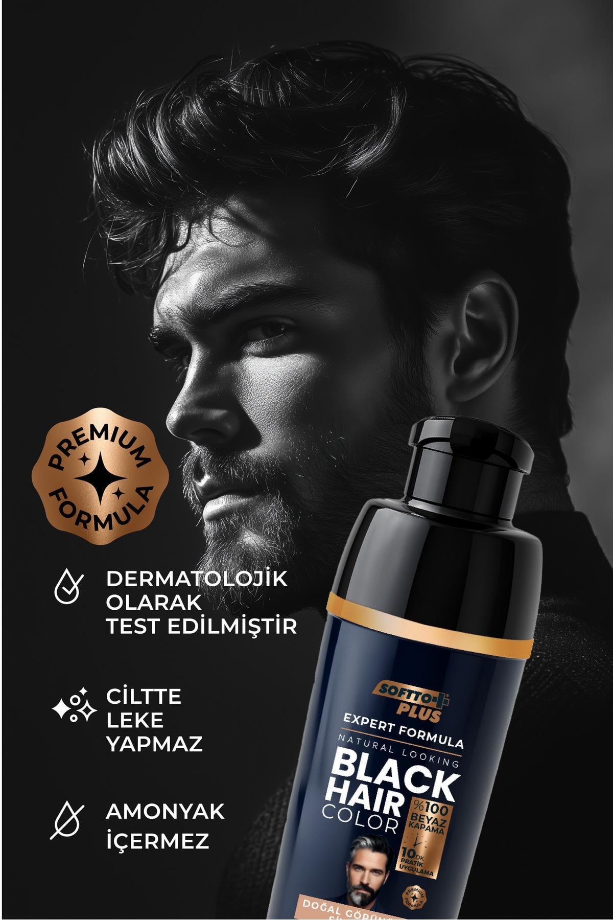 SOFTTOŞAMPUANLARSoftto Plus Expert Men Black Hair Color – Siyah 10 dakikada Etkili / Geliştirilmiş Formül / Doğal Görünüm
