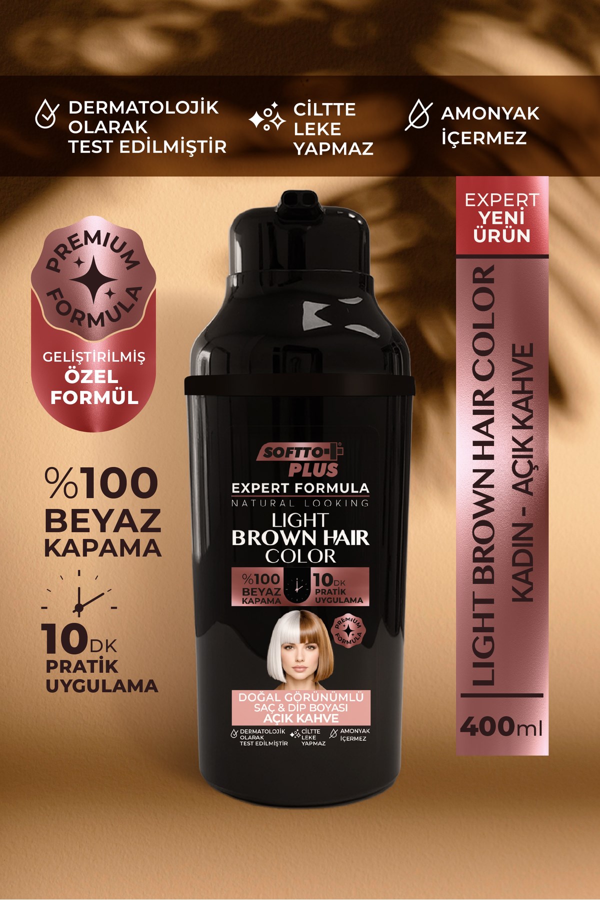 SOFTTOŞAMPUANLARSoftto Plus Expert Women Light Brown Hair Color–Açık  Kahverengi Geliştirilmiş Formül Doğal Görünüm 400 ml