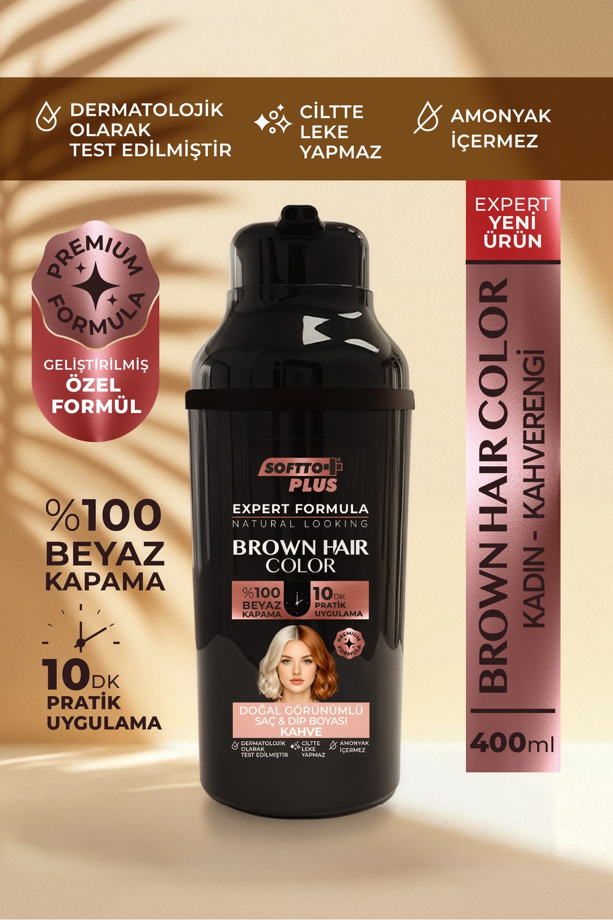 SOFTTOŞAMPUANLARSoftto Plus Expert Women Brown Hair Color – Kahverengi Geliştirilmiş Formül Doğal Görünüm 400 ml