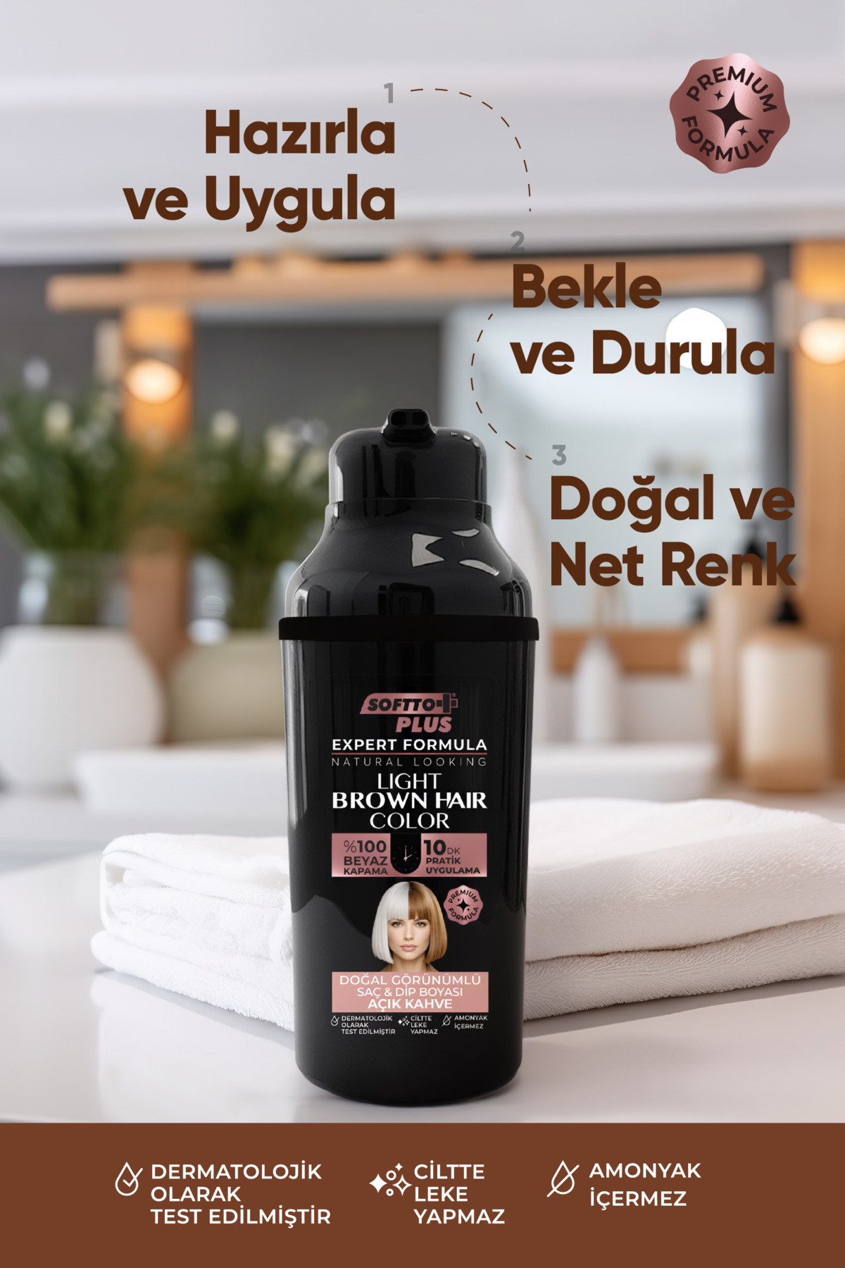 SOFTTOŞAMPUANLARSoftto Plus Expert Women Light Brown Hair Color–Açık  Kahverengi Geliştirilmiş Formül Doğal Görünüm 400 ml