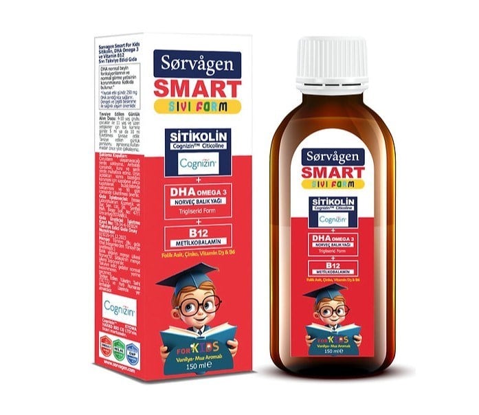SORVAGENÇOCUKLAR İÇİN BESİN TAKVİYELERİSorvagen Smart Kids Sıvı Form Sitikolin Dha Omega 3 Norveç Balık Yağı ve B12 150 ml