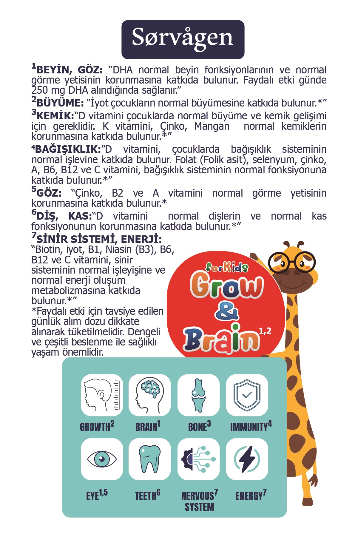 SORVAGENÇOCUKLAR İÇİN BESİN TAKVİYELERİSorvagen Grow Brain For Kids Sıvı 150 ml