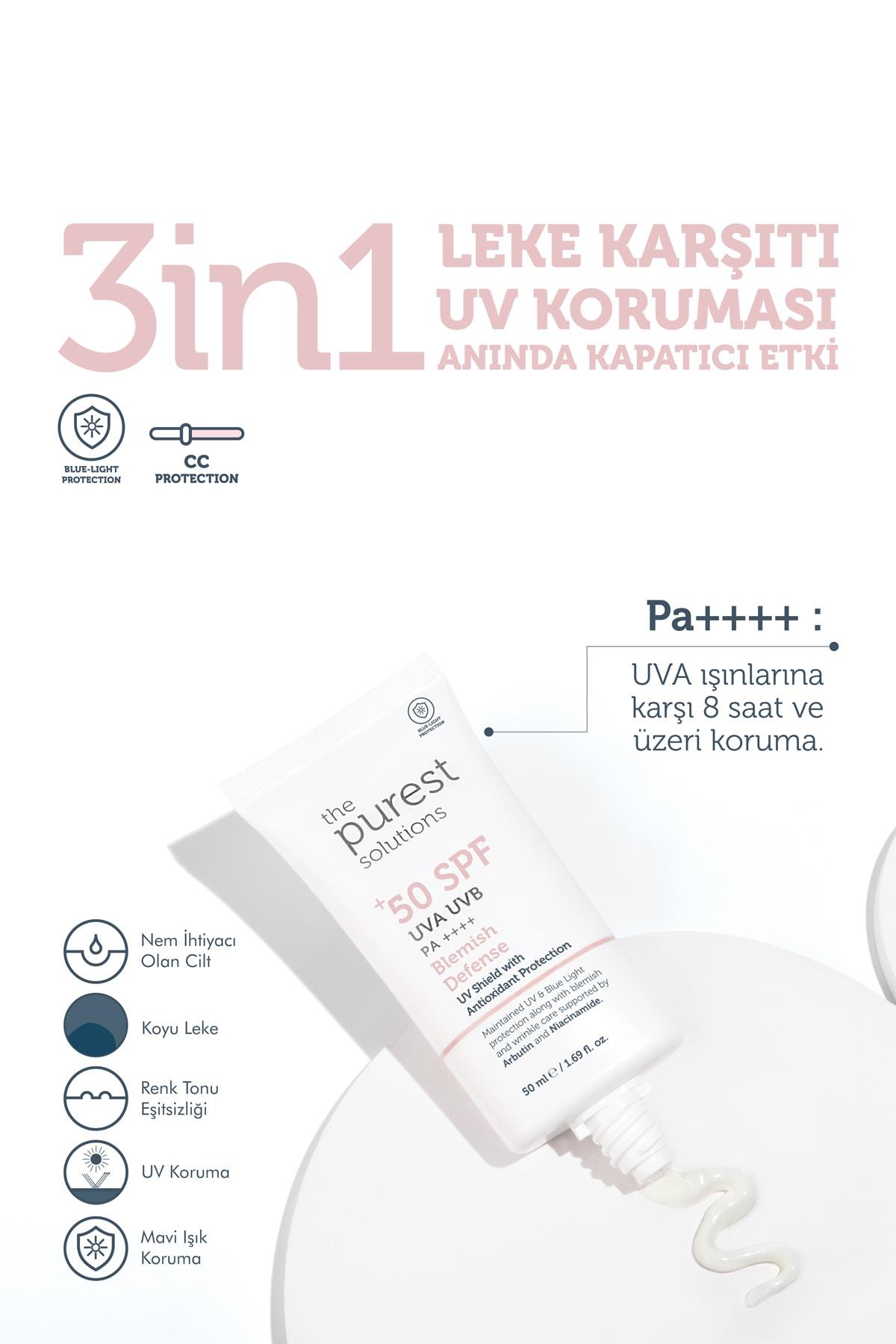 THE PURESTGÜNEŞ ÜRÜNLERİThe Purest Solutions Blemish Defense Antioksidan Destekli Lekeli Ciltler İçin Güneş Kremi SPF50+ 50 ml