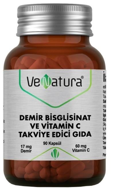 VENATURAVİTAMİN-MİNERALLERVenatura Demir Bisglisinat Ve Vitamin C 90 Kapsül 