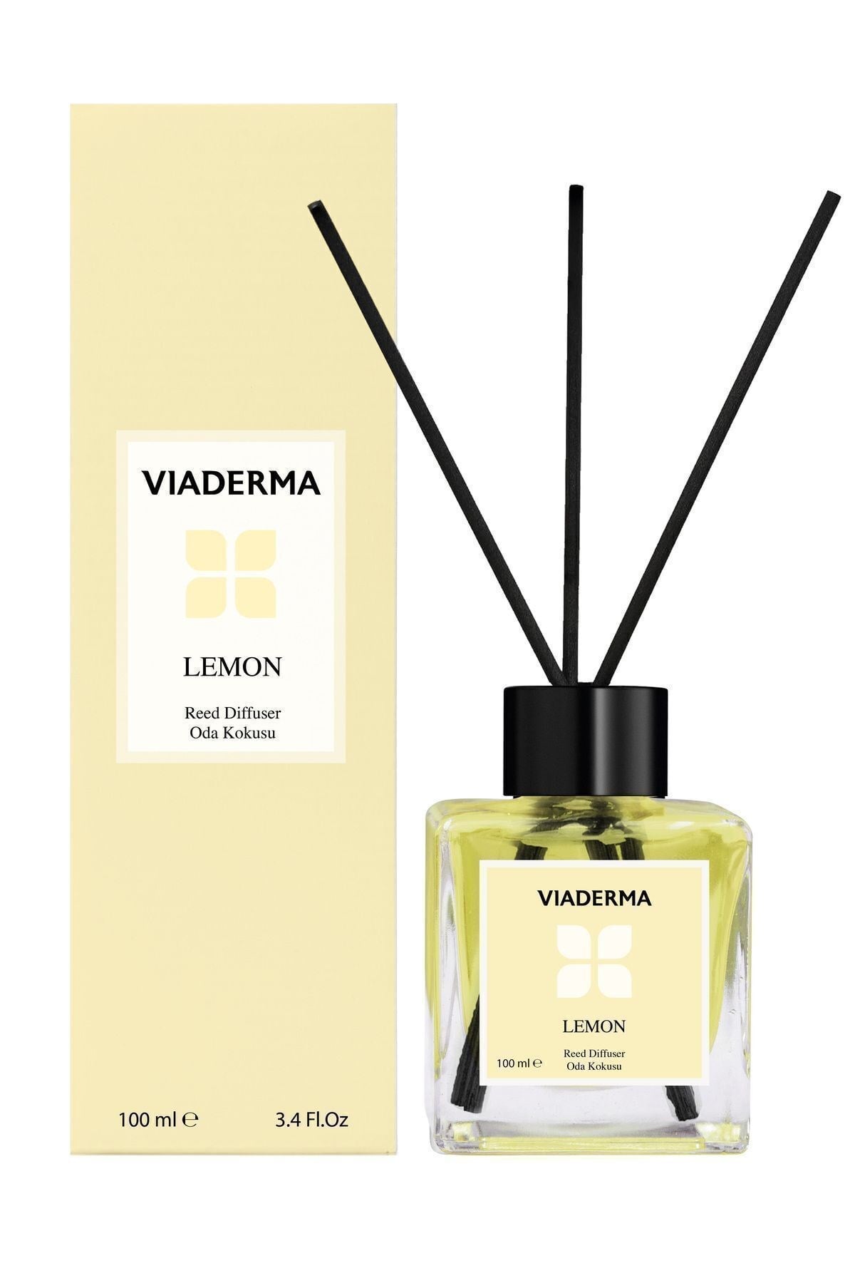 VİADERMAEV BAKIM Viaderma Kare Şişe Limon Esansı Bambu Çubuklu Oda Kokusu 100 ml