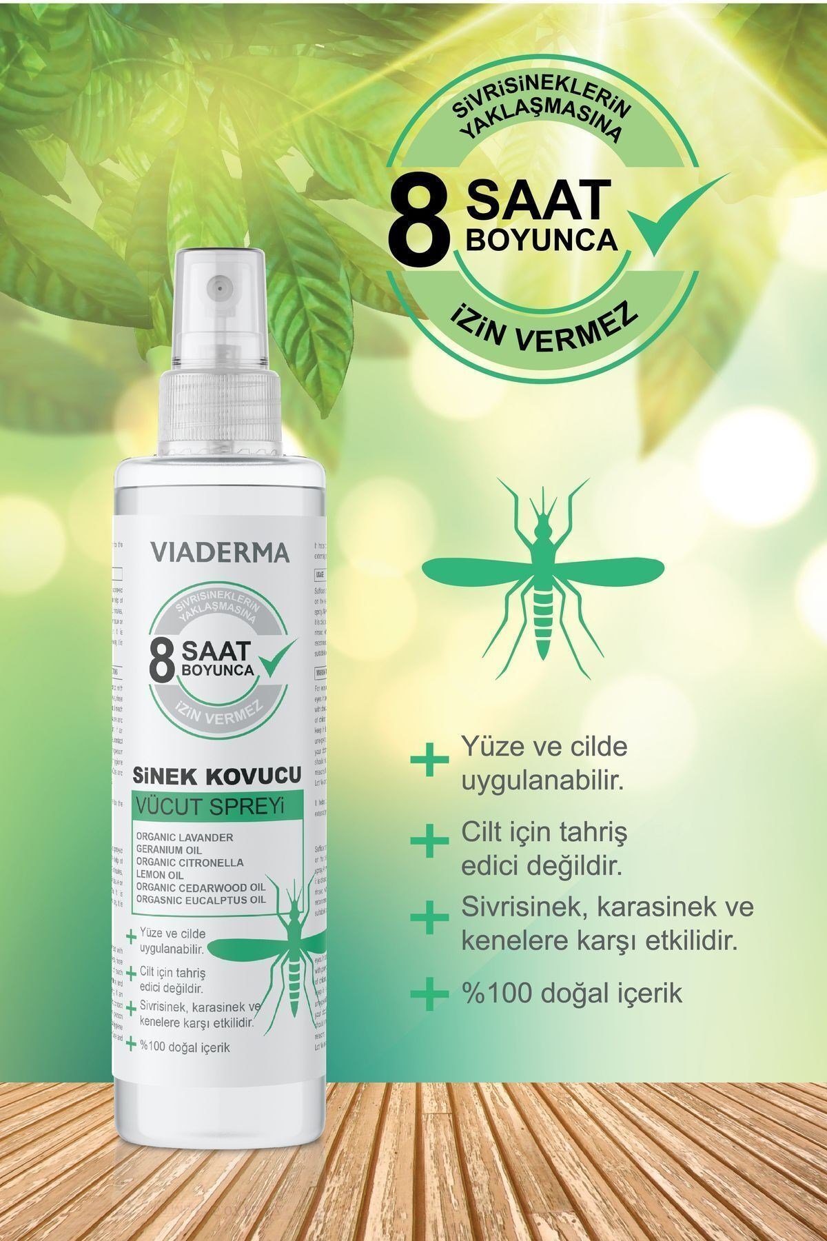 VİADERMAEV BAKIM Viaderma Sivrisinek Sinek Kovucu Koruyucu Vücut Spreyi Bitkisel Tüm Vücut Için Aile Boy 150 ml