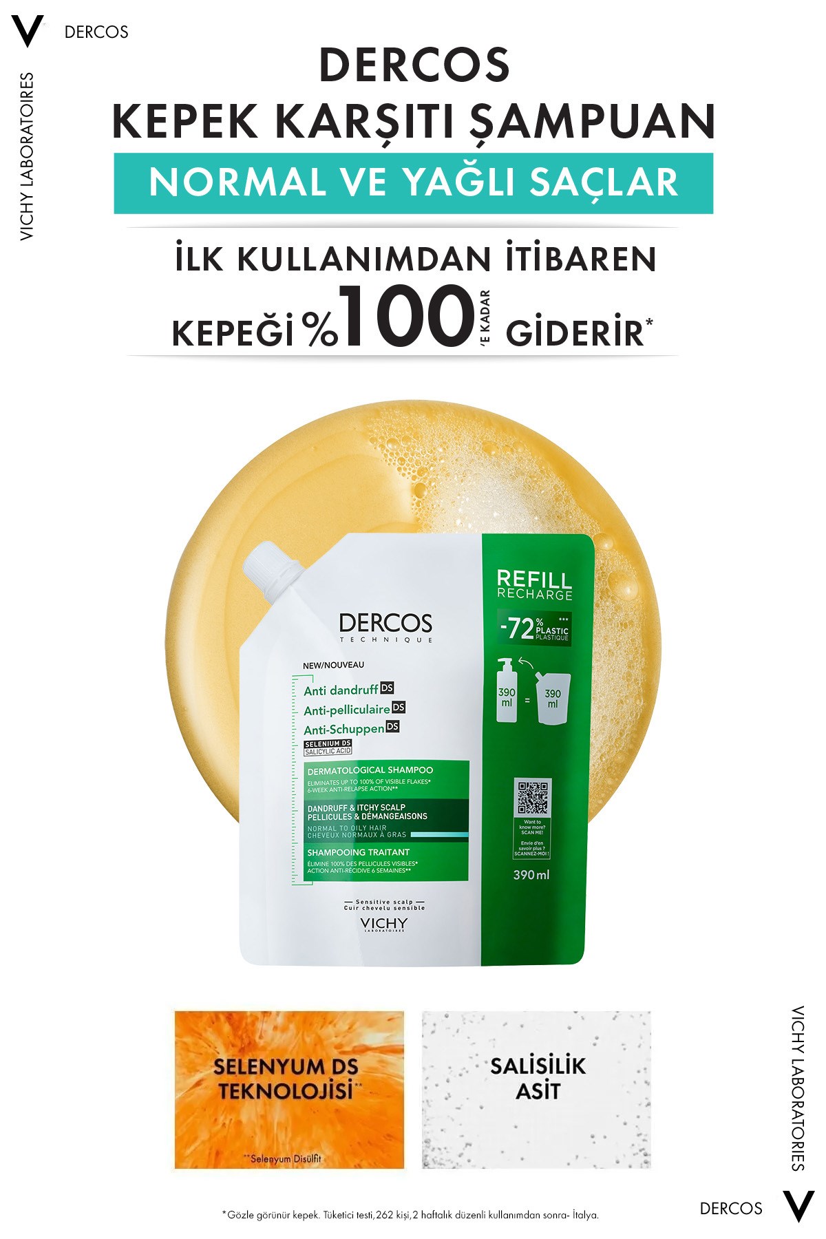 VichyŞAMPUANLARVichy Dercos Anti Dandruff Normal ve Yağlı Saçlar İçin Kepek Karşıtı Şampuan Refill 390 ml