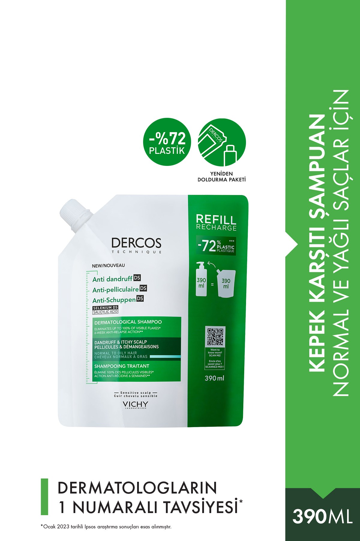 VichyŞAMPUANLARVichy Dercos Anti Dandruff Normal ve Yağlı Saçlar İçin Kepek Karşıtı Şampuan Refill 390 ml