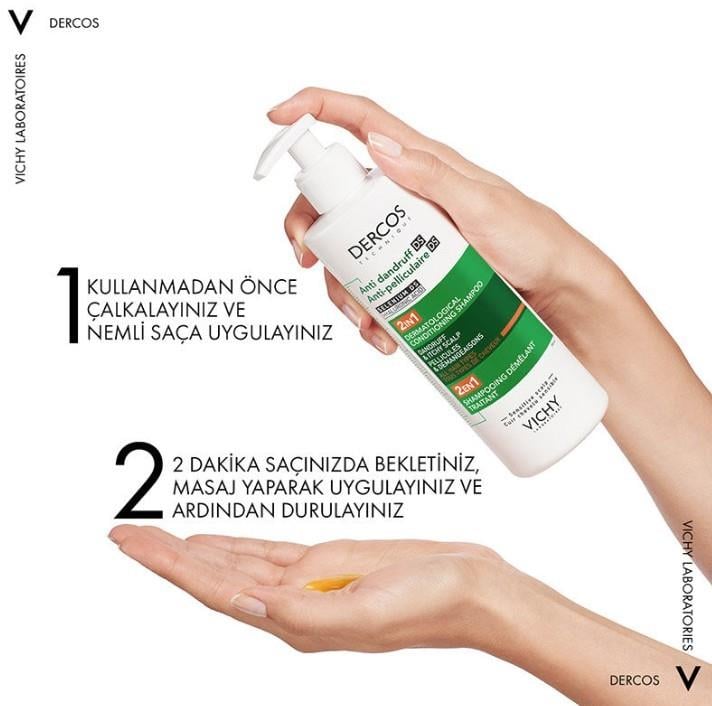 VichyŞAMPUANLARVichy Dercos Anti Dandruff 2’si 1 Arada Tüm Saç Tipleri İçin Kepek Karşıtı ve Nemlendirici Şampuan 390 ml