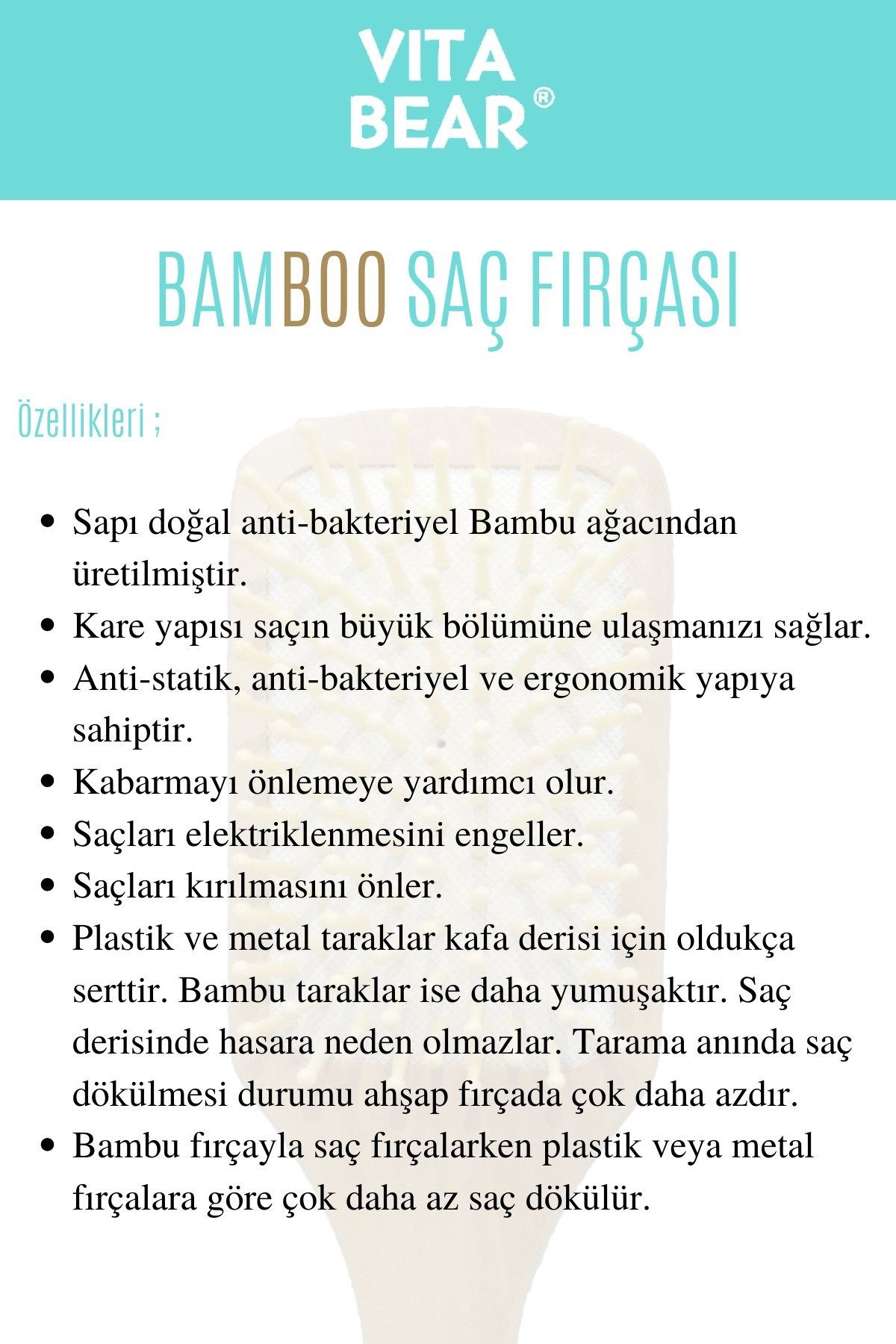 VİTA BEARSAÇ BAKIM SETİVita Bear Bamboo Saç Fırçası