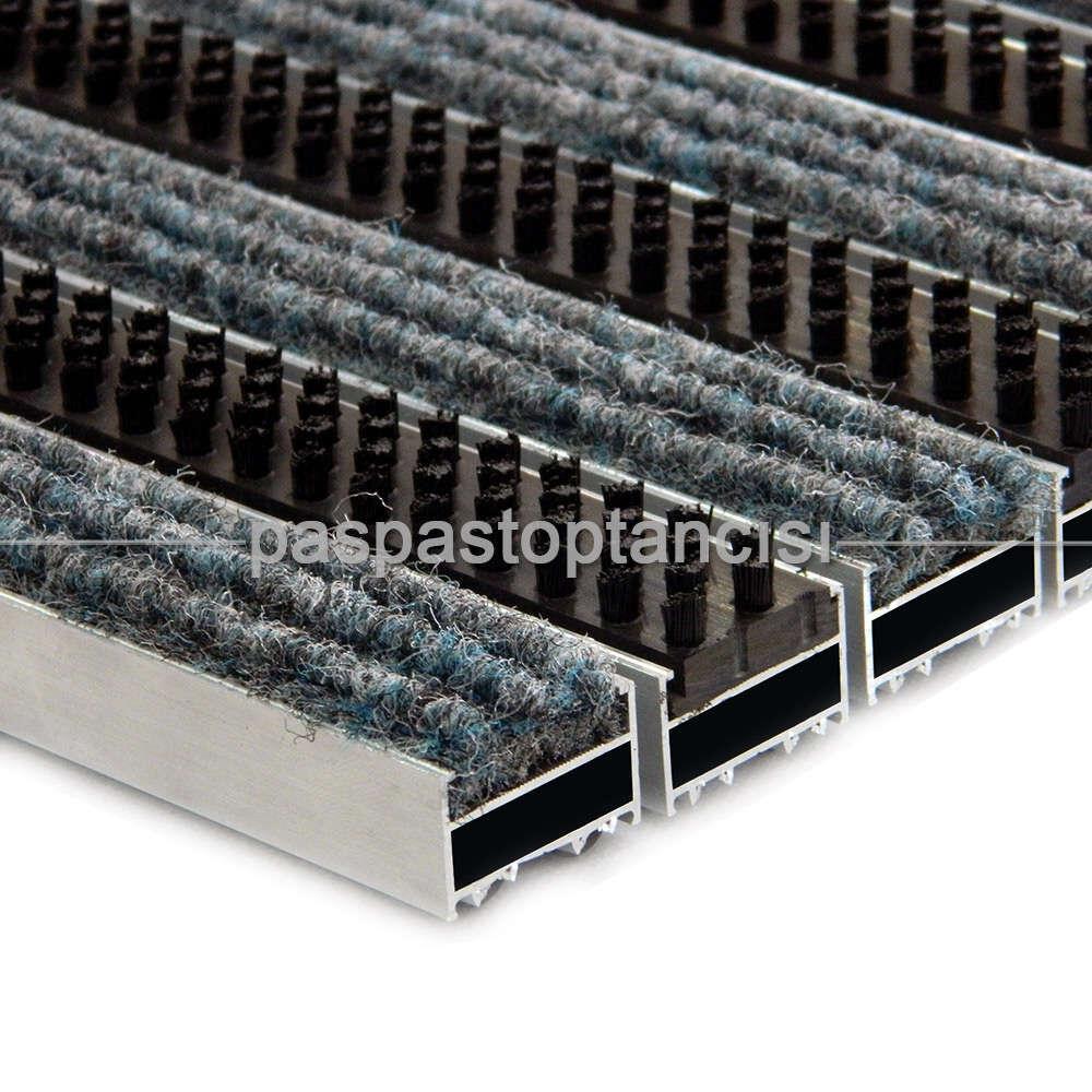 Alüminyum Metal Paspas Halı Fitilli ve Plastik Fırçalı Gri