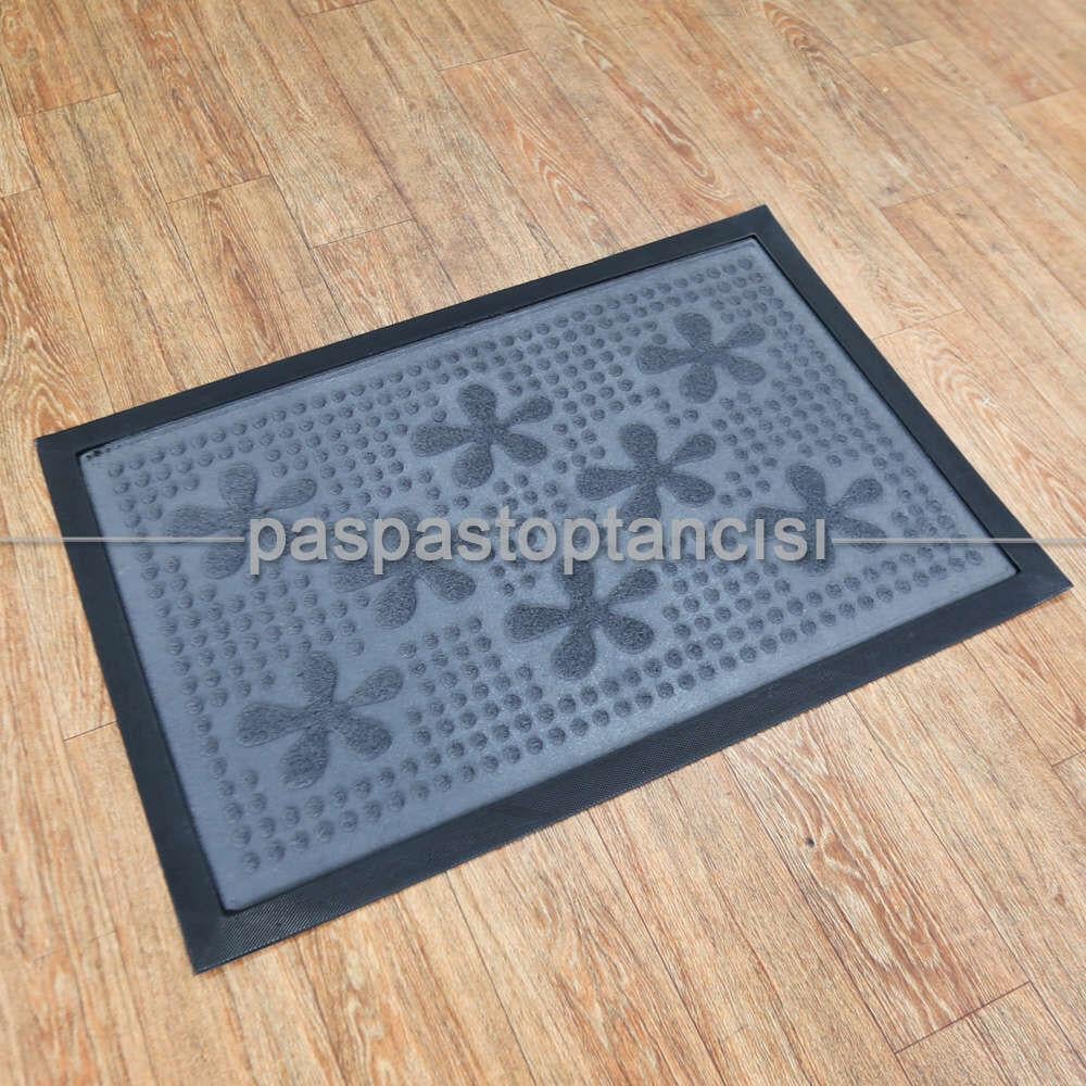 Kapı Paspası Halı Paspas Çiçekler Gri