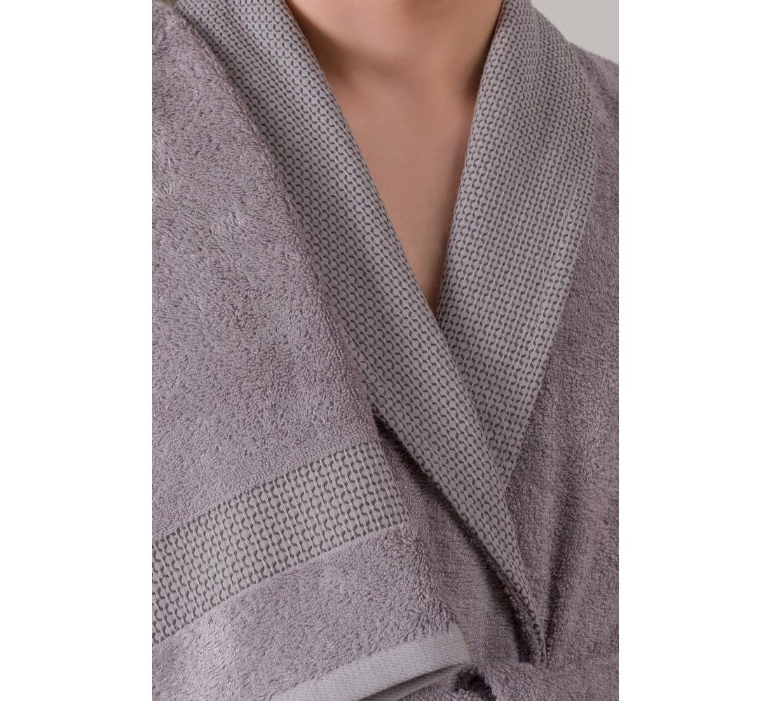 Cotton Box Bambu 3D Nakışlı Aile Bornoz Seti Violet Mürdüm-Gri