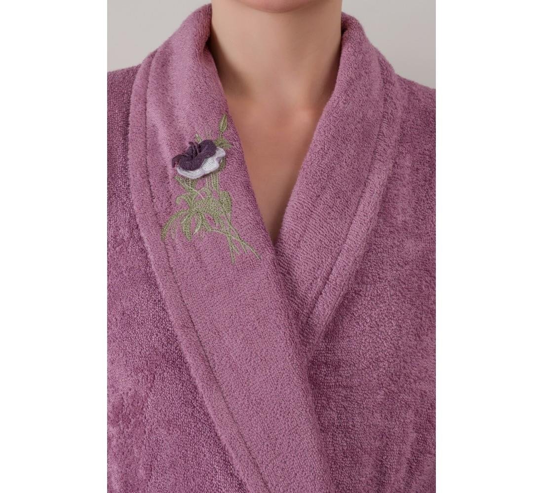 Cotton Box Bambu 3D Nakışlı Aile Bornoz Seti Violet Mürdüm-Gri