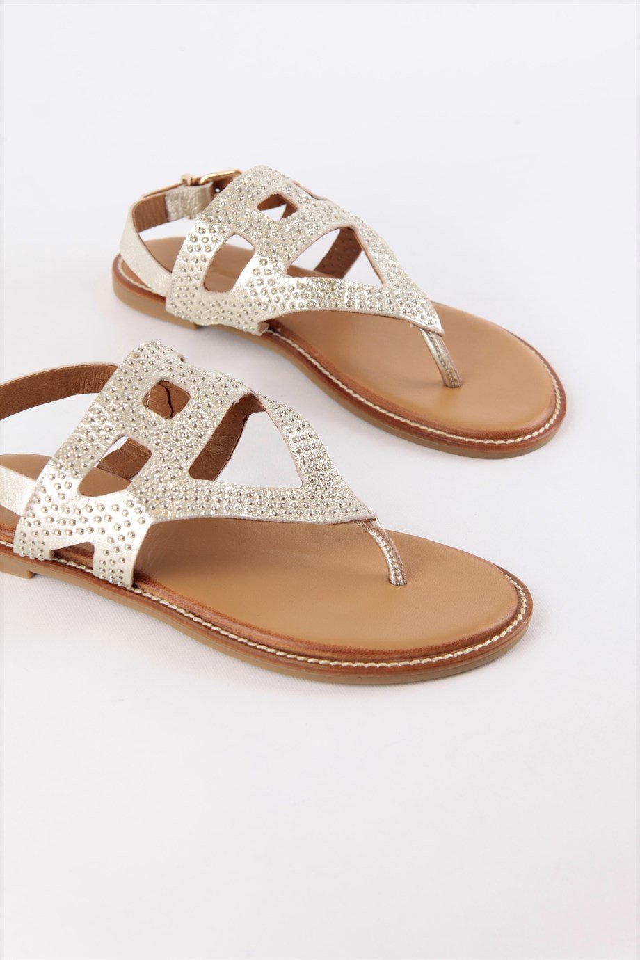 Agnes Altın Hakiki Deri Kadın Sandalet