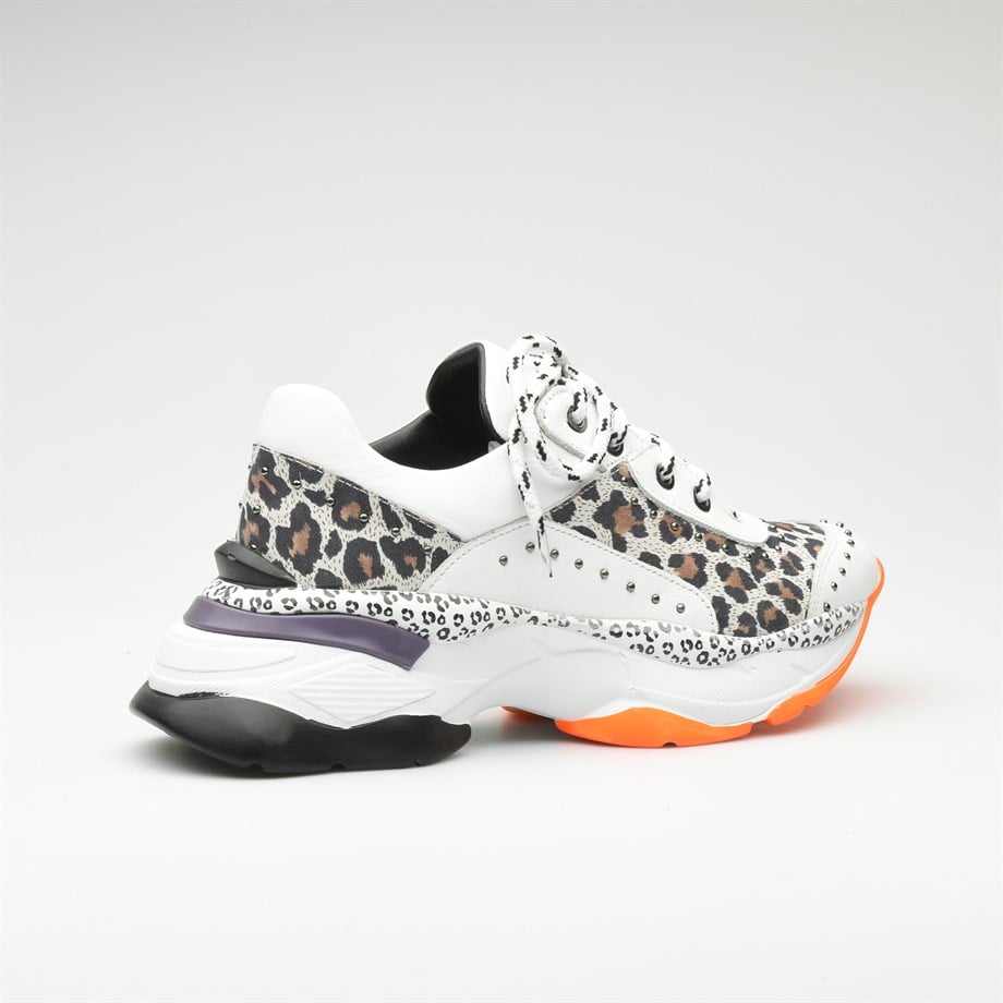Akira Leopar Desen Deri Kalın Tabanlı Kadın Sneakers