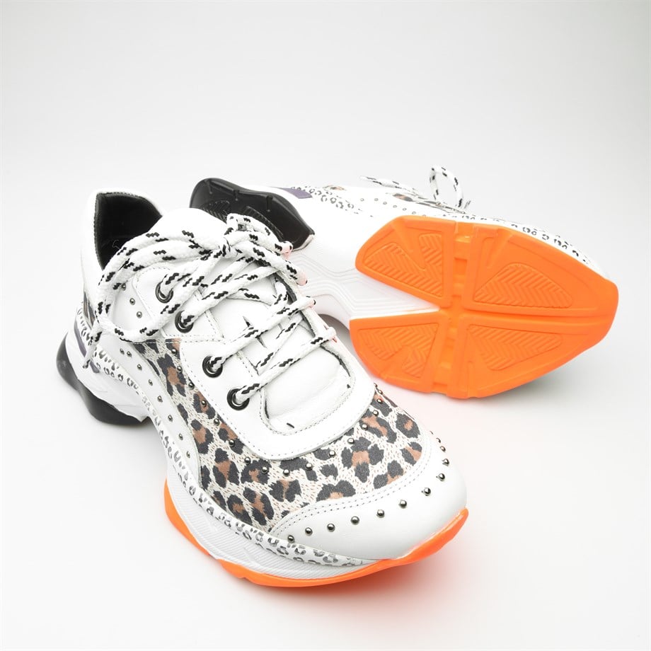 Akira Leopar Desen Deri Kalın Tabanlı Kadın Sneakers
