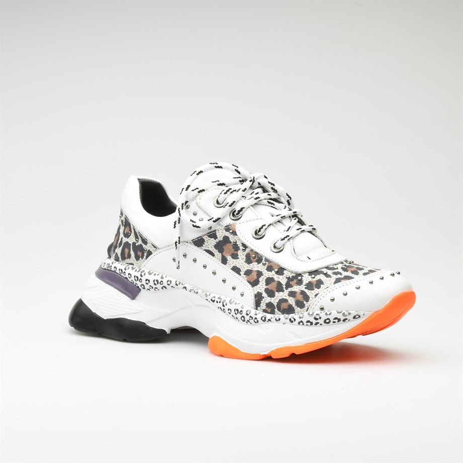 Akira Leopar Desen Deri Kalın Tabanlı Kadın Sneakers