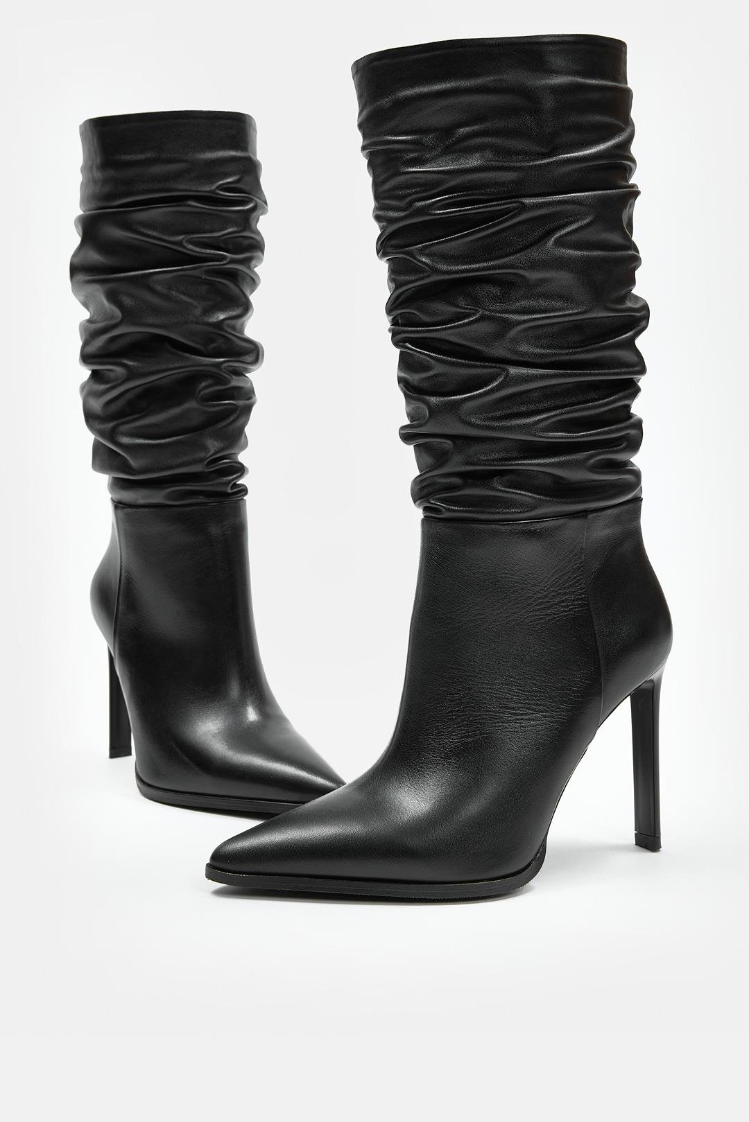 Alaya Siyah Hakiki Deri Topuklu Çizme