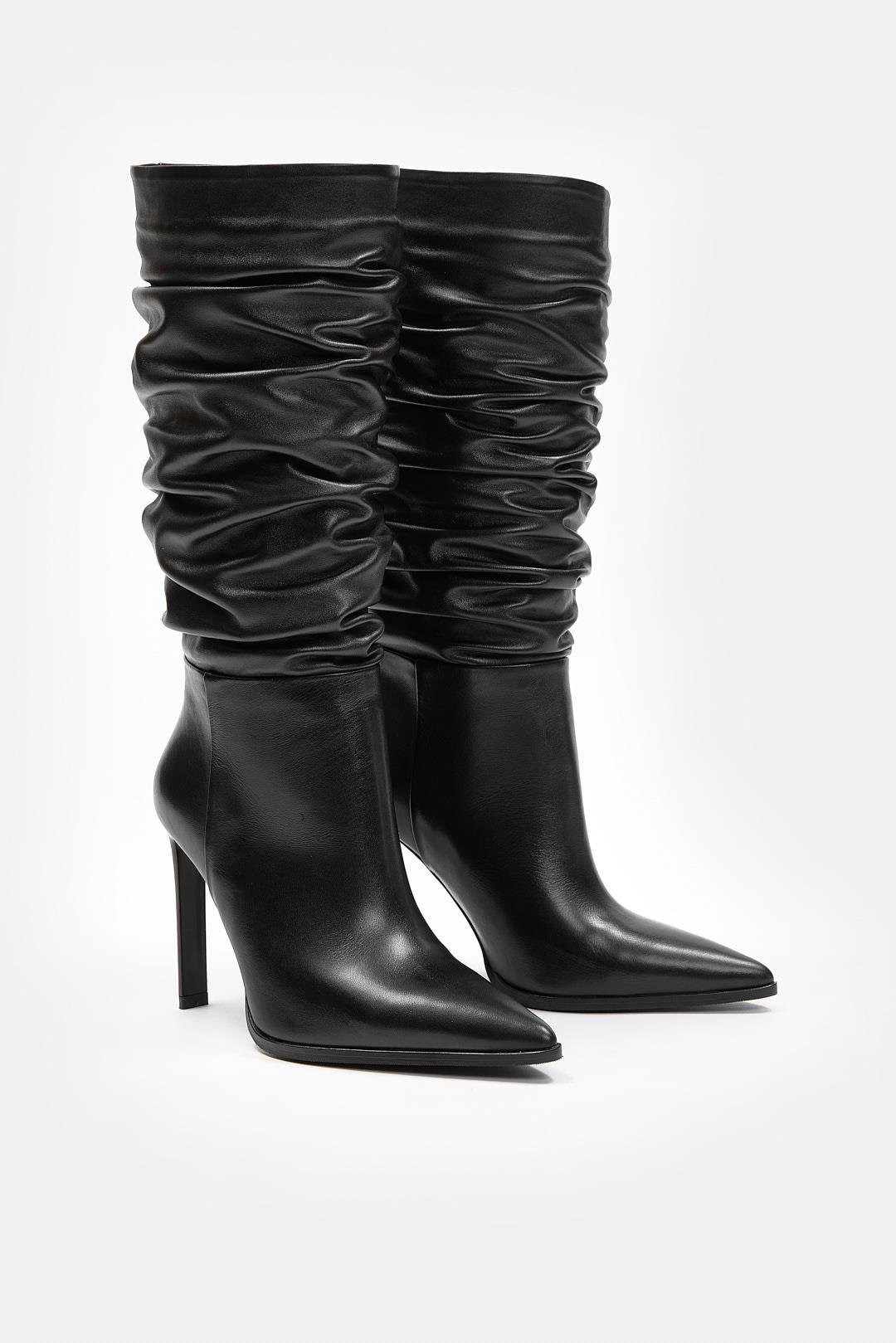 Alaya Siyah Hakiki Deri Topuklu Çizme