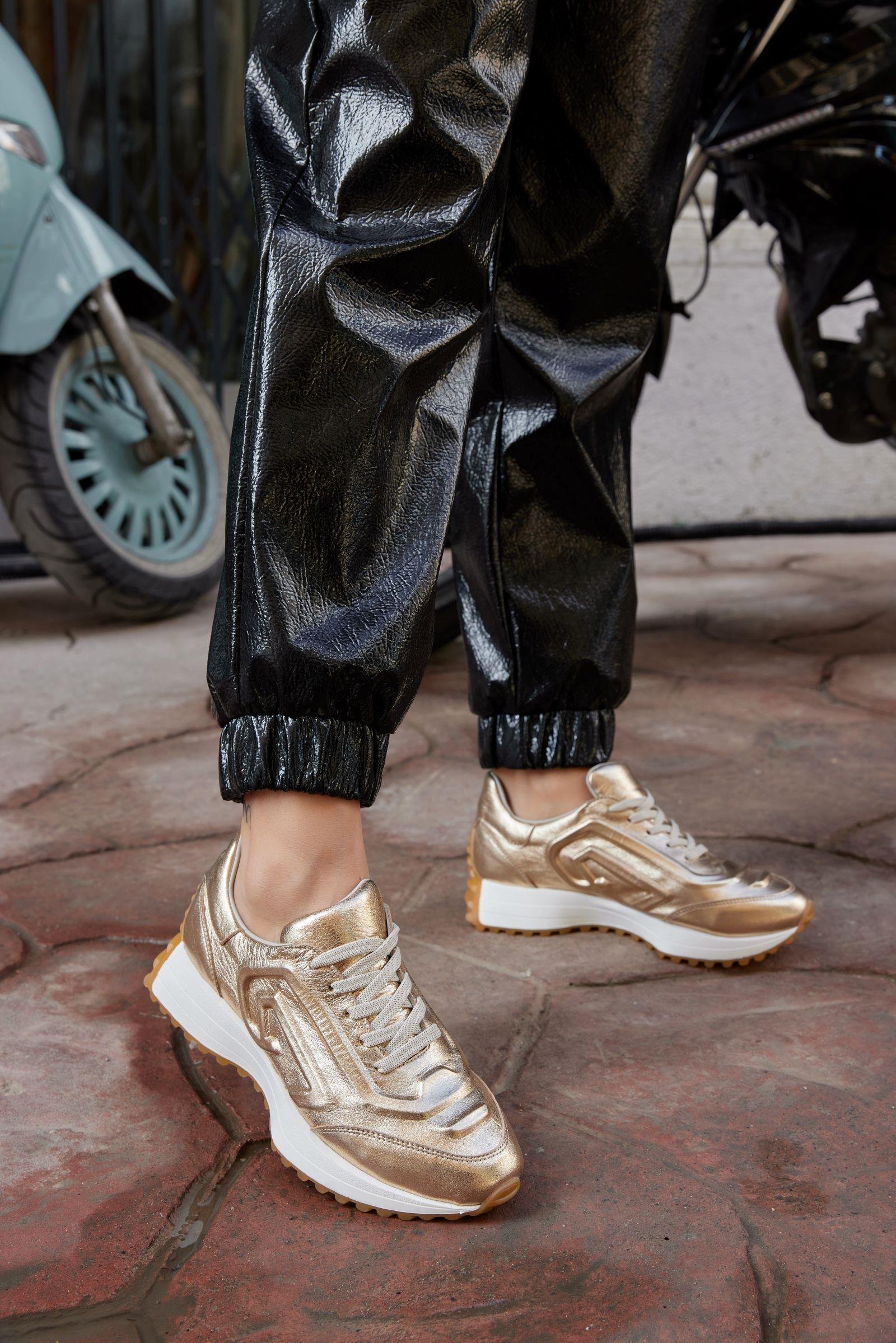 Alessi Altın Hakiki Deri Kadın Sneaker